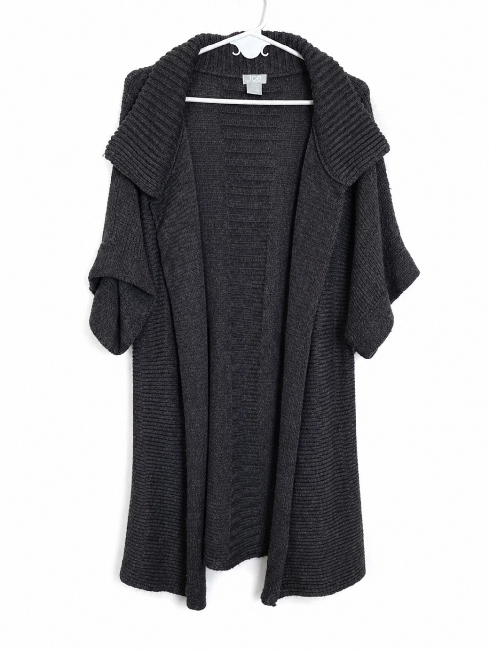 ​Joe Fresh Brown Ribbed Knit Open Front Cardigan Oversized Collar Kimono Sleeves